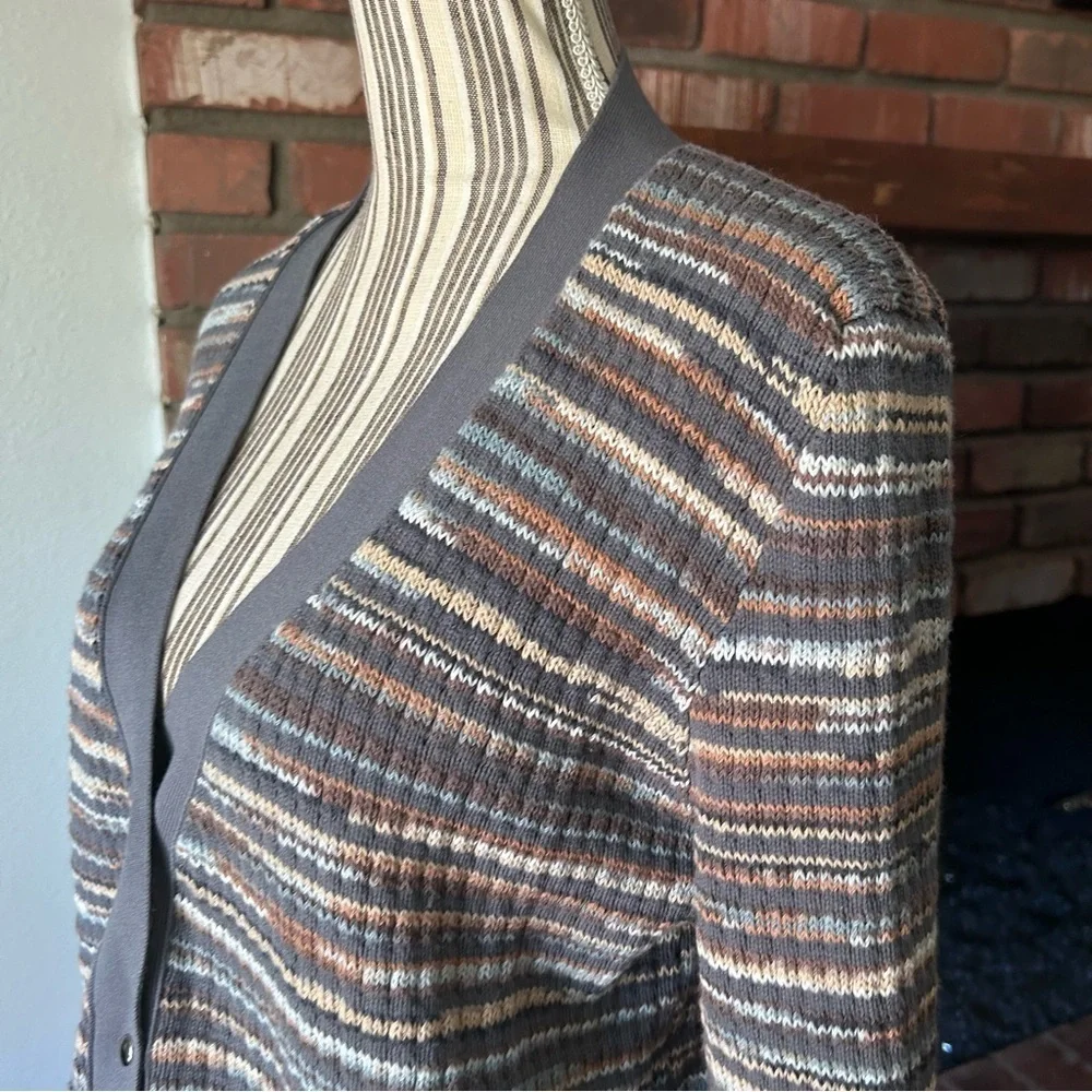 PXG Women’s Open Knit Striped Cardigan in Multi Gray Sz L
